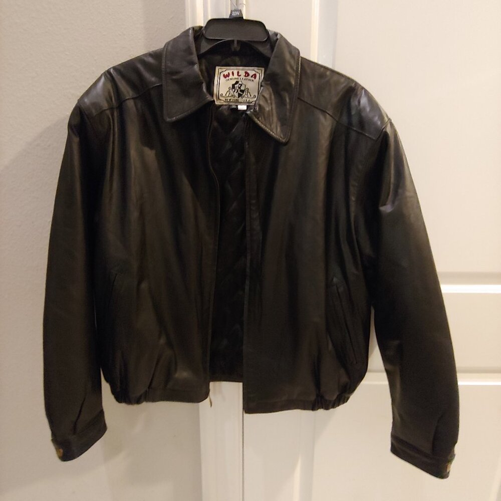 WILDA Mens Black Leather Jacket Size XXL
